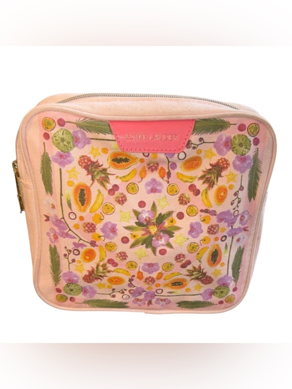 Estee Lauder Floral Canvas Cosmetic Bag - Pink and Green